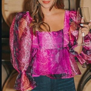 Buddy Love snake skin baby doll top magenta fuchsia hot pink black NWT